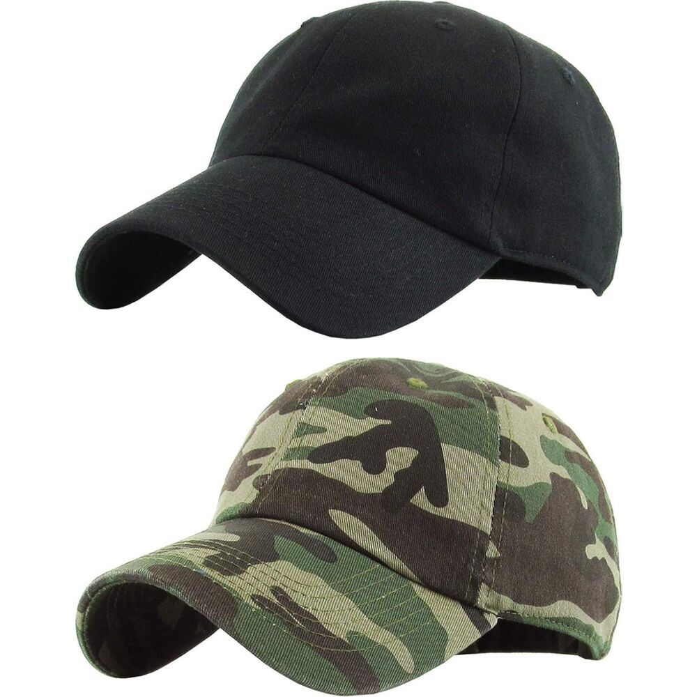 Unisex Black Camo 100% Cotton Set Of 2 Adjustable Classic Baseball Plain Dad Hat